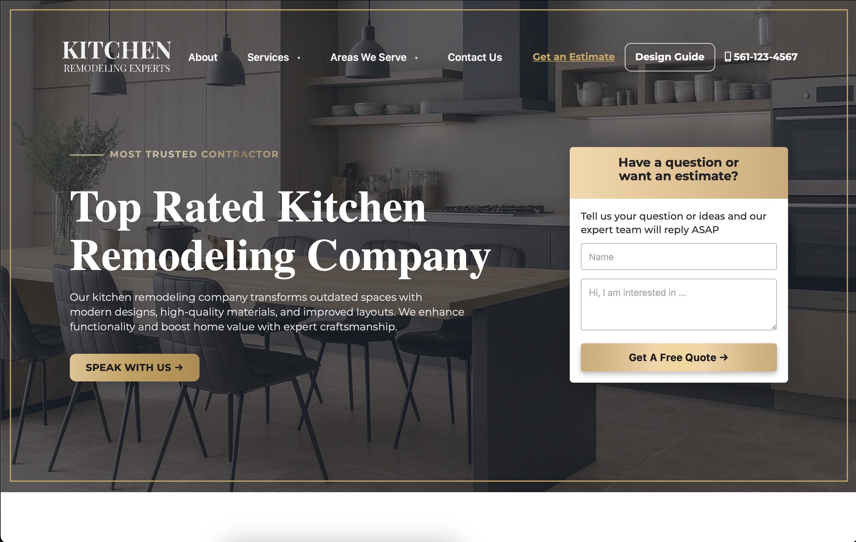 Kitchen website mockup